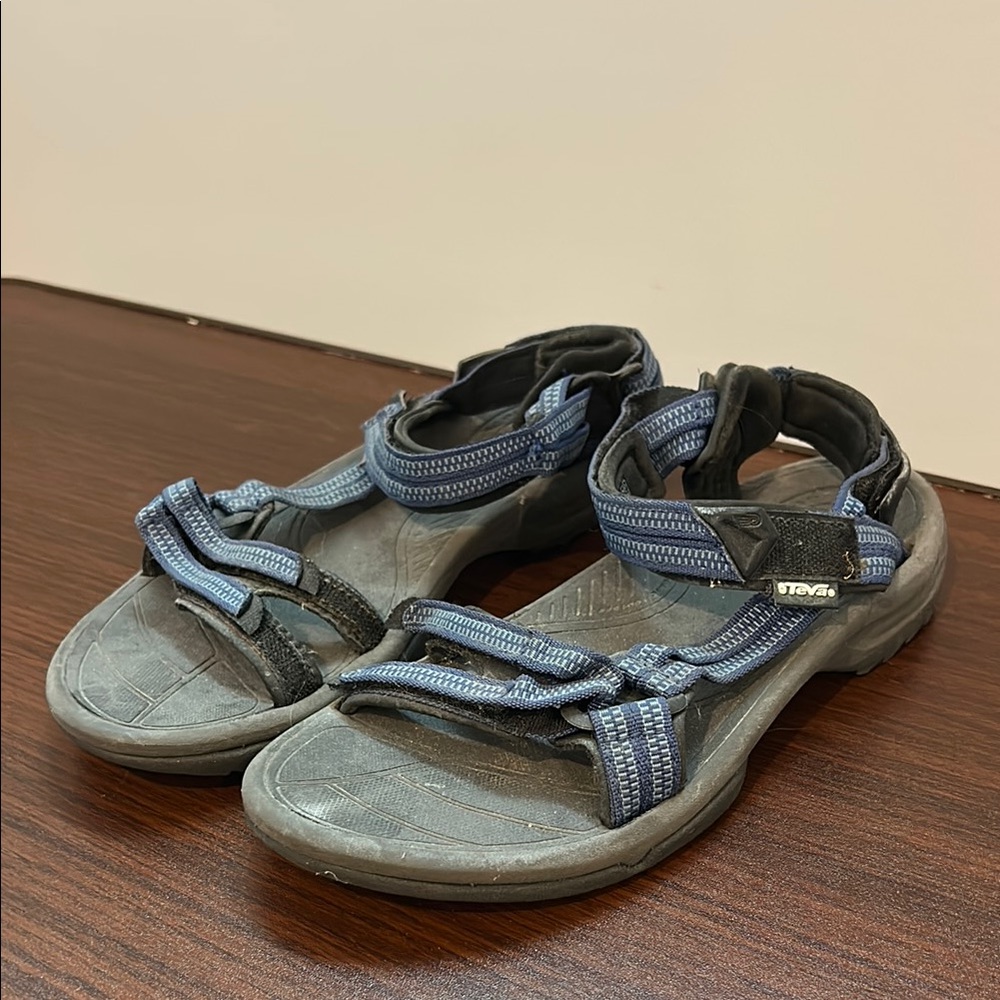 Women’s Teva Blue and Black Velcro Strap Sandals